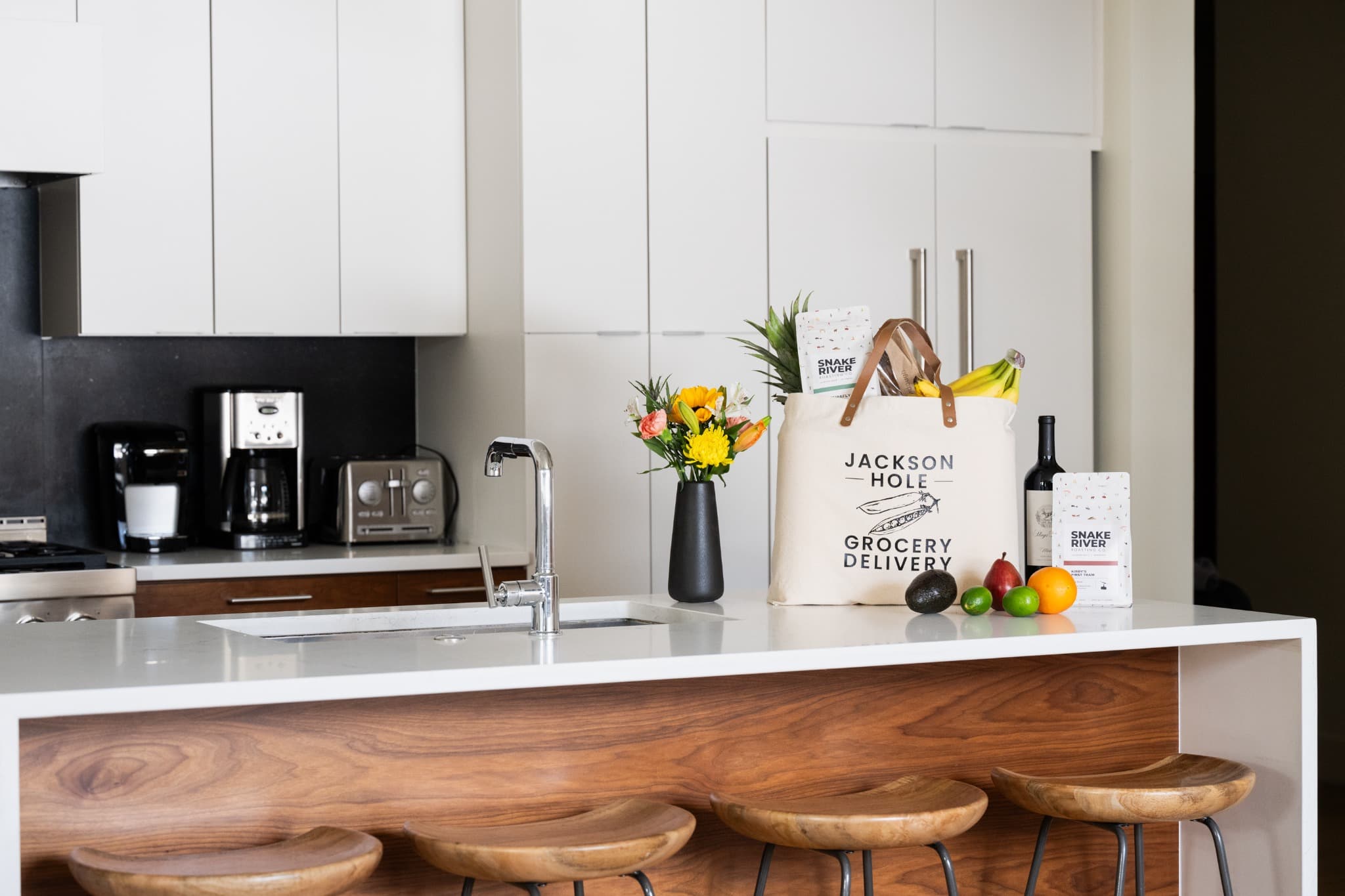 Jackson Hole groceries ready in a vacation rental kitchen
